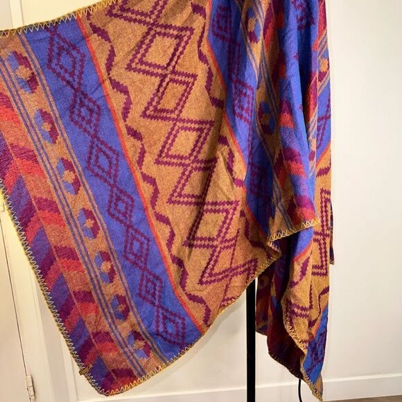 Eddie Bauer Womens Boho Southwestern Reversible Blanket Shawl One Size Colorful - Picture 6 of 7